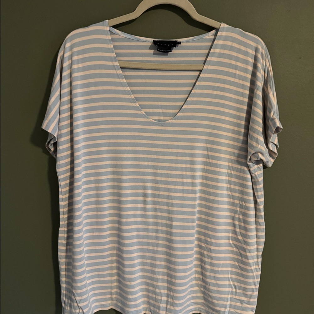 Hatch | Perfect V-Neck Tee Blue and Pink Striped Women's Maternity Top